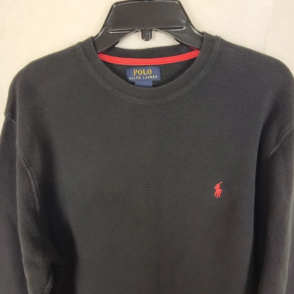 Polo Ralph Lauren black waffle knit thermal shirt Size XL Casual Preppy Minimal